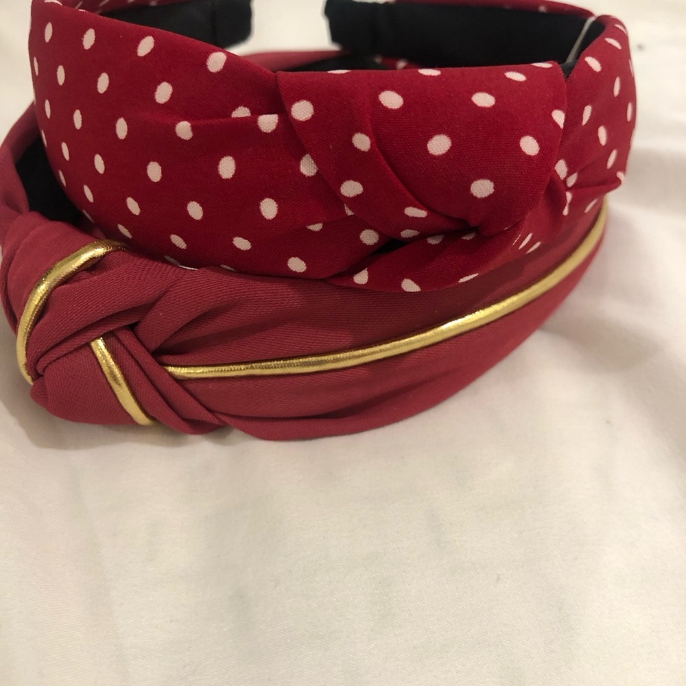 Red Polka Dot and Solid Headband Set